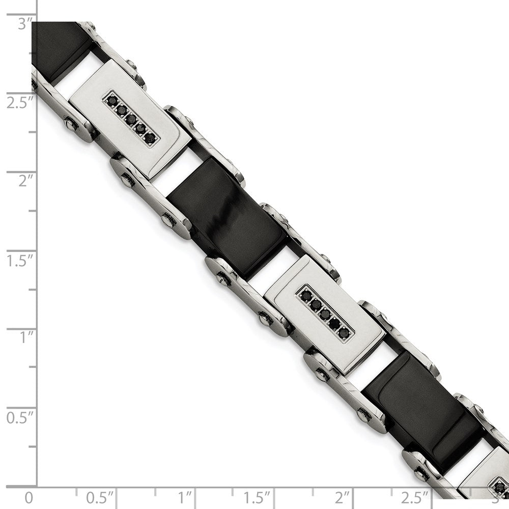 Edelstahl Chisel Poliert Schwarz Ip-beschichtet mit 1/4 Karat Diamant 8.5 Zoll Armband