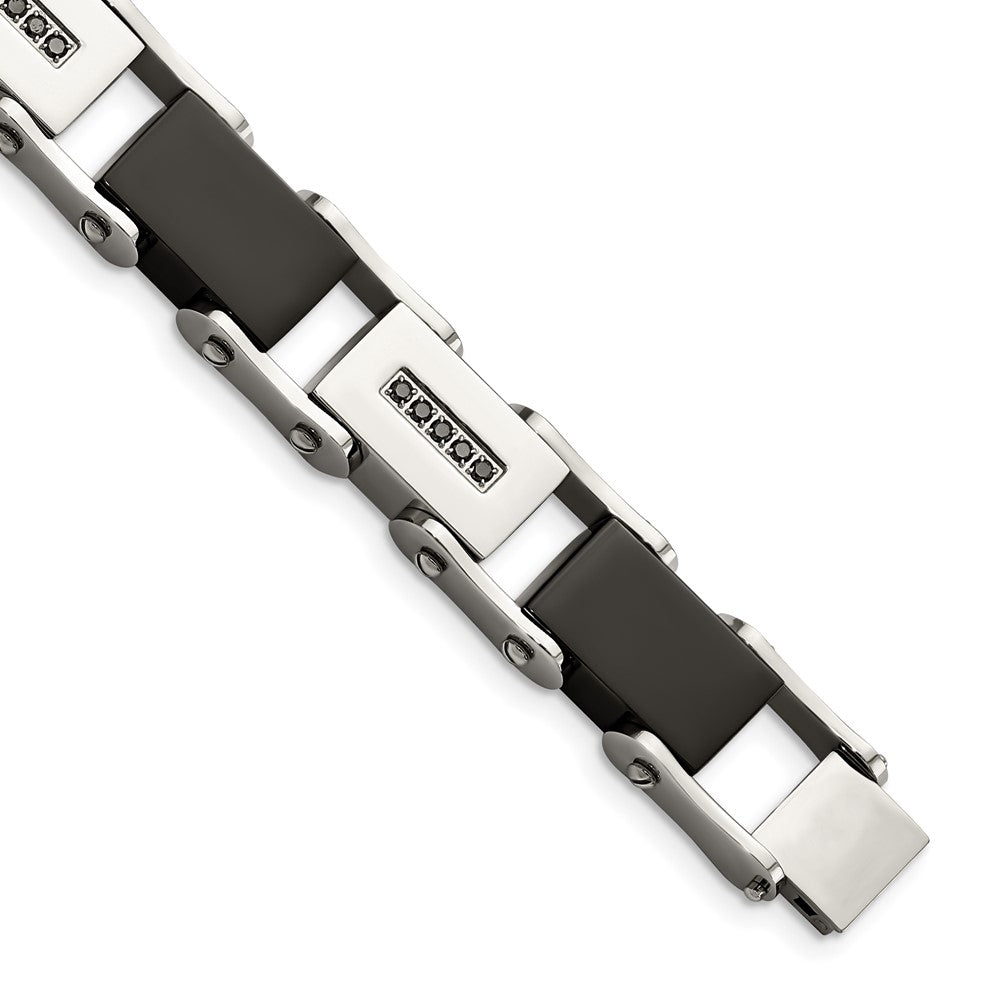 Edelstahl Chisel Poliert Schwarz Ip-beschichtet mit 1/4 Karat Diamant 8.5 Zoll Armband
