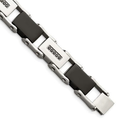 Edelstahl Chisel Poliert Schwarz Ip-beschichtet mit 1/4 Karat Diamant 8.5 Zoll Armband