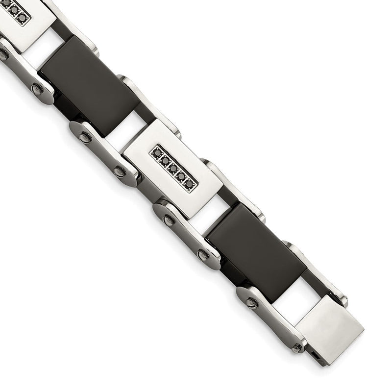 Edelstahl Chisel Poliert Schwarz Ip-beschichtet mit 1/4 Karat Diamant 8.5 Zoll Armband