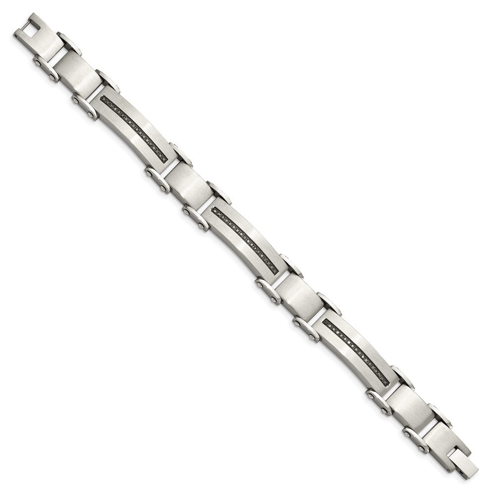 Edelstahl Chisel Gebürstet und Poliert mit 1/2 Karat Schwarz Diamant 8.5 Zoll Armband