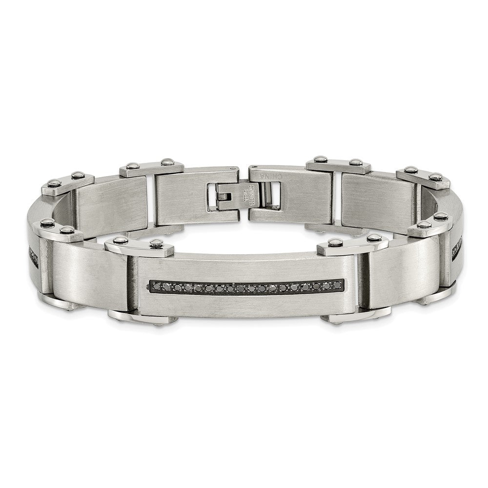 Edelstahl Chisel Gebürstet und Poliert mit 1/2 Karat Schwarz Diamant 8.5 Zoll Armband