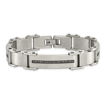Edelstahl Chisel Gebürstet und Poliert mit 1/2 Karat Schwarz Diamant 8.5 Zoll Armband