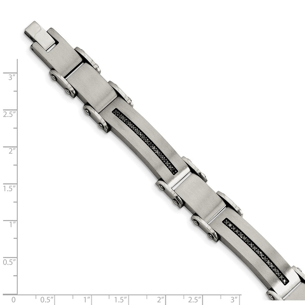 Edelstahl Chisel Gebürstet und Poliert mit 1/2 Karat Schwarz Diamant 8.5 Zoll Armband