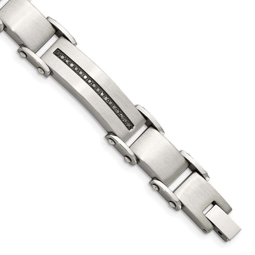 Edelstahl Chisel Gebürstet und Poliert mit 1/2 Karat Schwarz Diamant 8.5 Zoll Armband