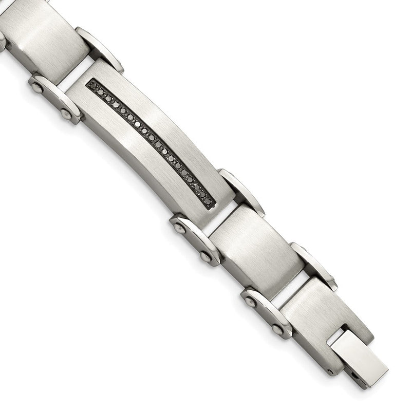 Edelstahl Chisel Gebürstet und Poliert mit 1/2 Karat Schwarz Diamant 8.5 Zoll Armband