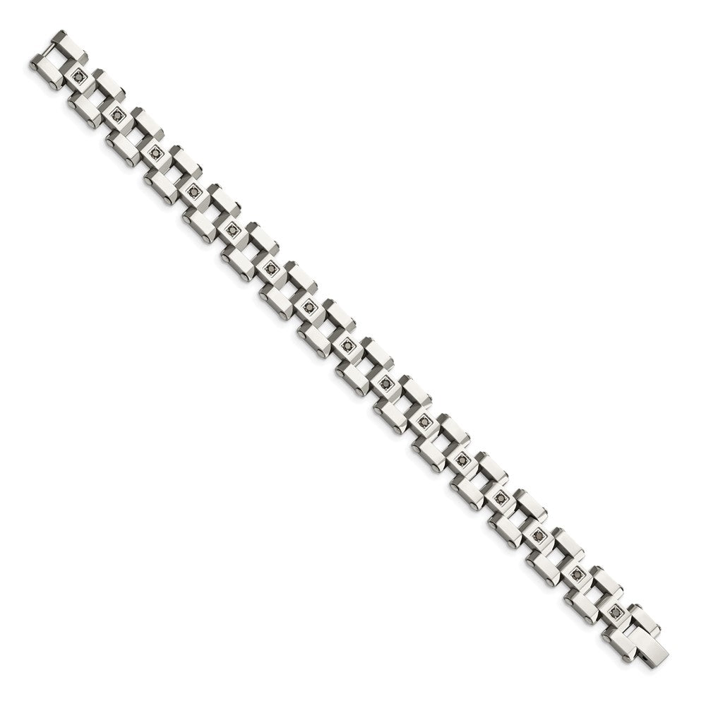 Edelstahl Chisel Poliert mit 1 Karat Schwarz Diamant 8.5 Zoll Armband