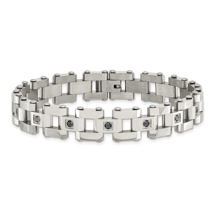 Edelstahl Chisel Poliert mit 1 Karat Schwarz Diamant 8.5 Zoll Armband