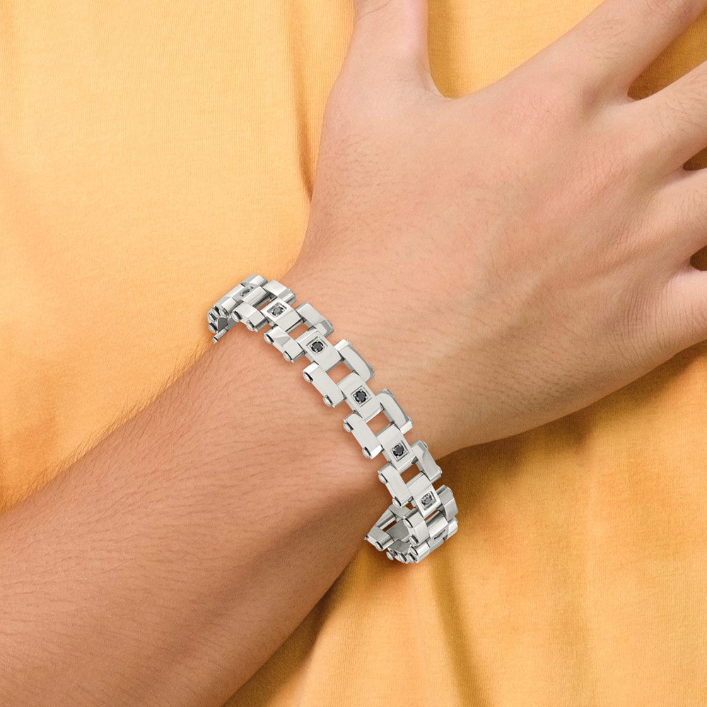 Edelstahl Chisel Poliert mit 1 Karat Schwarz Diamant 8.5 Zoll Armband