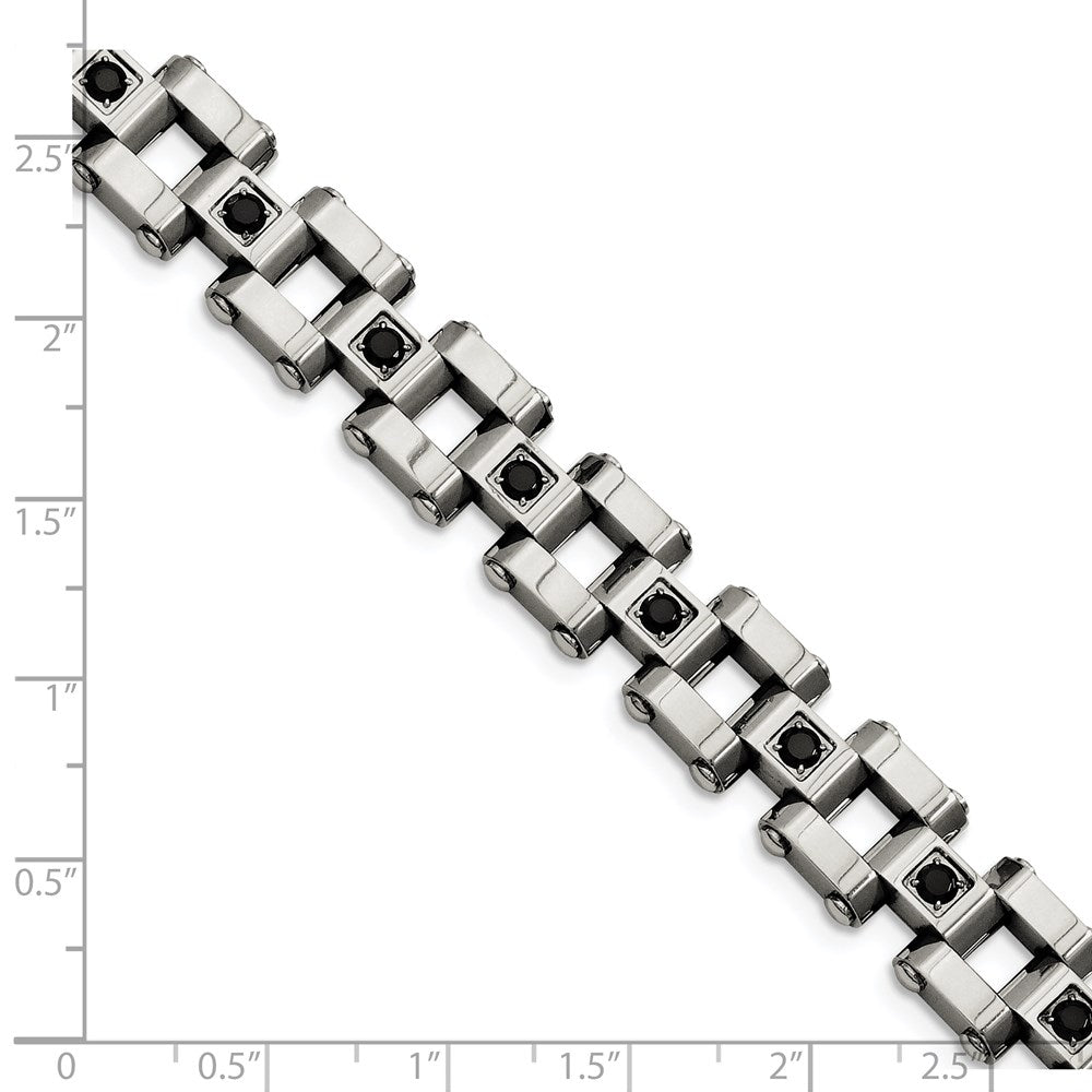Edelstahl Chisel Poliert mit 1 Karat Schwarz Diamant 8.5 Zoll Armband