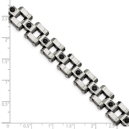 Edelstahl Chisel Poliert mit 1 Karat Schwarz Diamant 8.5 Zoll Armband