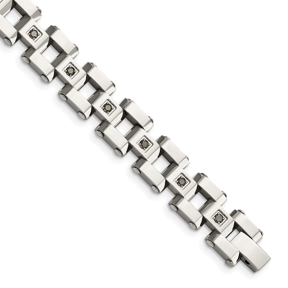 Edelstahl Chisel Poliert mit 1 Karat Schwarz Diamant 8.5 Zoll Armband