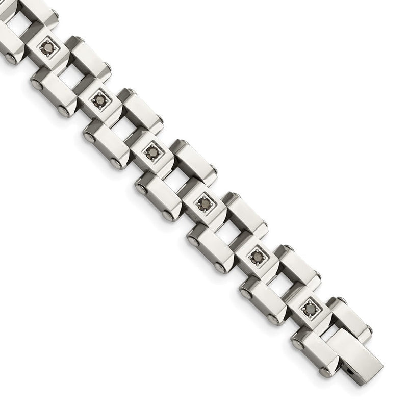 Edelstahl Chisel Poliert mit 1 Karat Schwarz Diamant 8.5 Zoll Armband