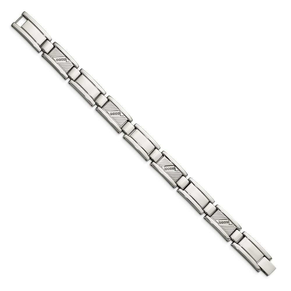 Edelstahl Chisel Poliert und Strukturiert mit 1/10 Karat Diamant 8.5 Zoll Armband