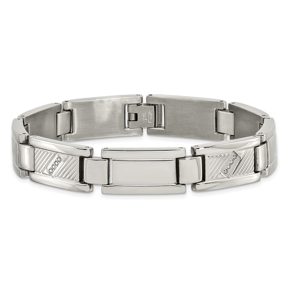 Edelstahl Chisel Poliert und Strukturiert mit 1/10 Karat Diamant 8.5 Zoll Armband