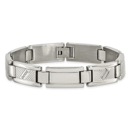 Edelstahl Chisel Poliert und Strukturiert mit 1/10 Karat Diamant 8.5 Zoll Armband