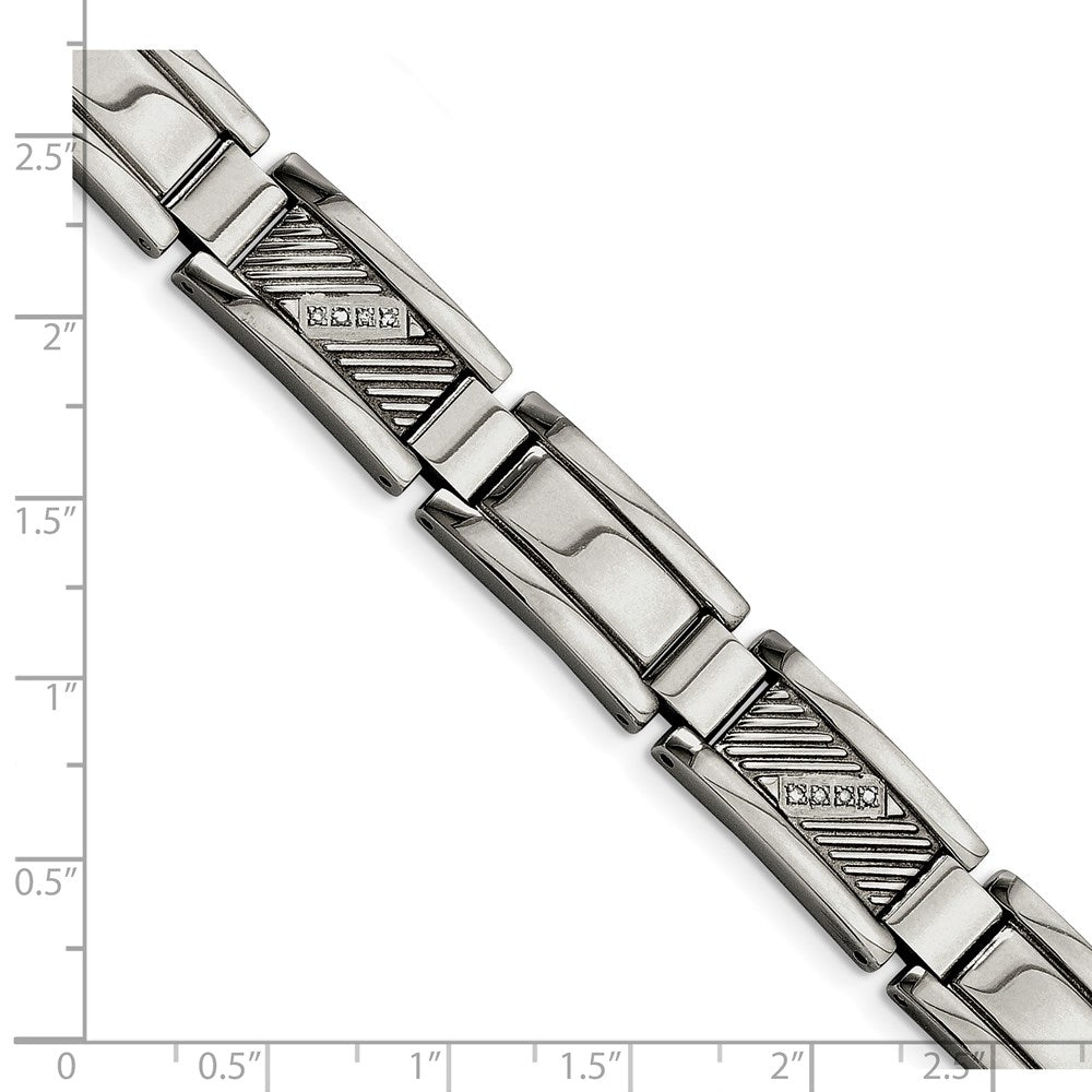 Edelstahl Chisel Poliert und Strukturiert mit 1/10 Karat Diamant 8.5 Zoll Armband
