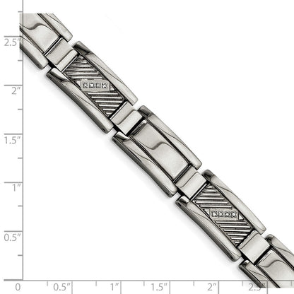 Edelstahl Chisel Poliert und Strukturiert mit 1/10 Karat Diamant 8.5 Zoll Armband