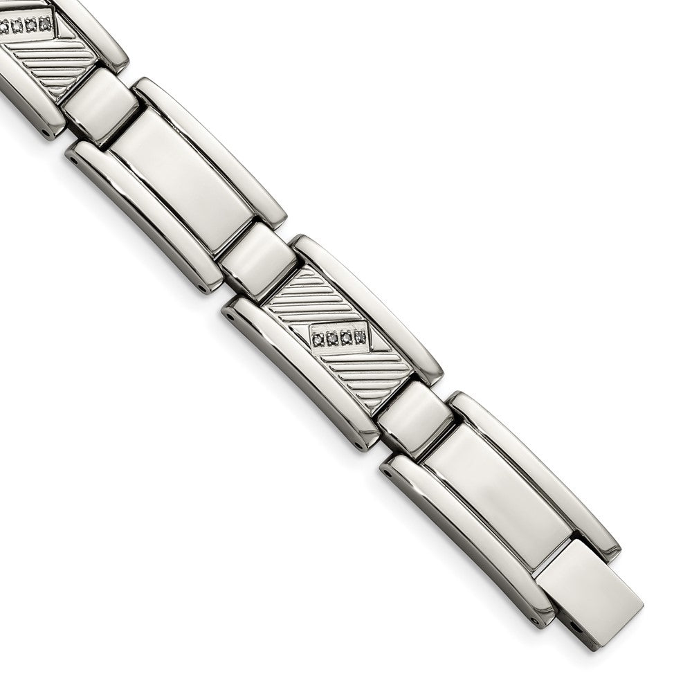 Edelstahl Chisel Poliert und Strukturiert mit 1/10 Karat Diamant 8.5 Zoll Armband