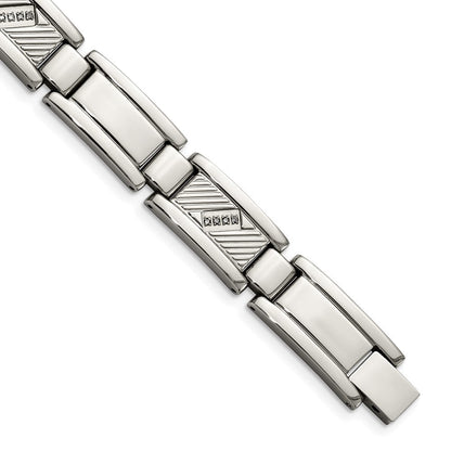 Edelstahl Chisel Poliert und Strukturiert mit 1/10 Karat Diamant 8.5 Zoll Armband