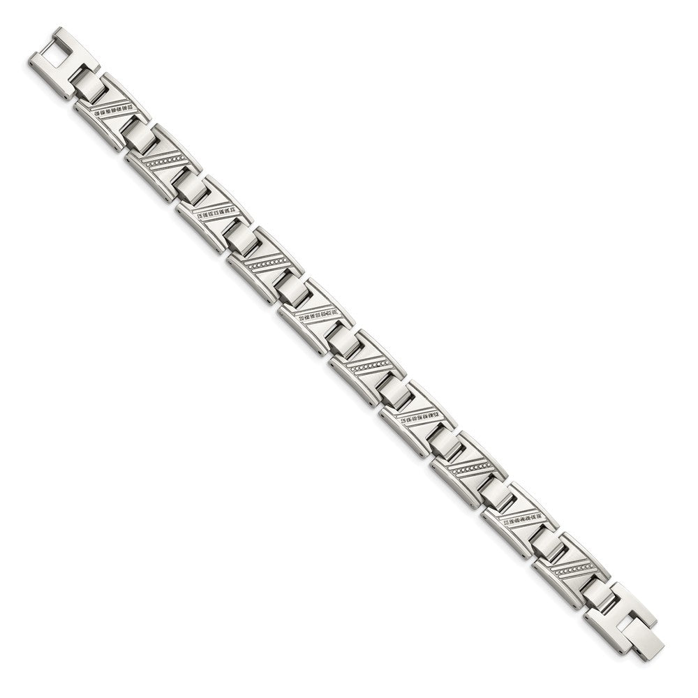 Edelstahl Chisel Poliert mit 1/10 Karat Diamant 8.5 Zoll Armband