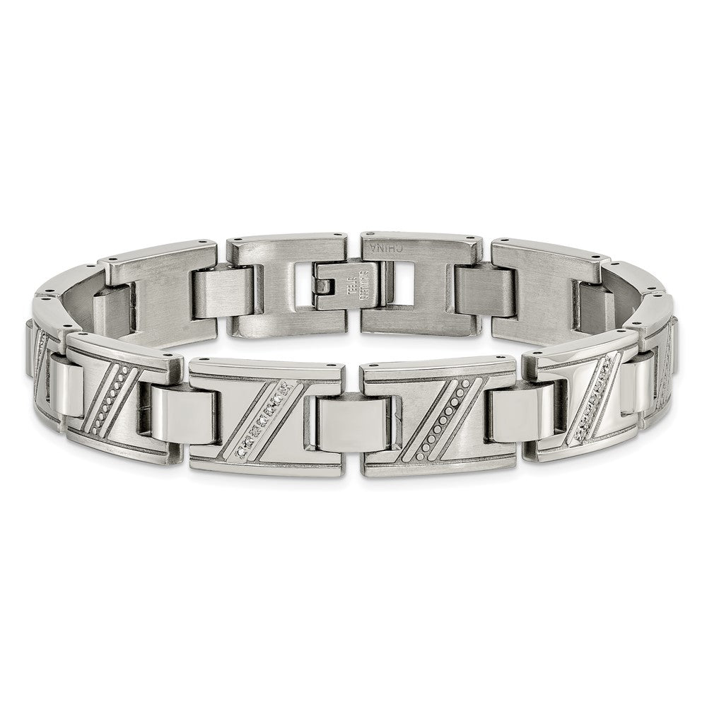 Edelstahl Chisel Poliert mit 1/10 Karat Diamant 8.5 Zoll Armband