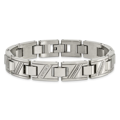 Edelstahl Chisel Poliert mit 1/10 Karat Diamant 8.5 Zoll Armband