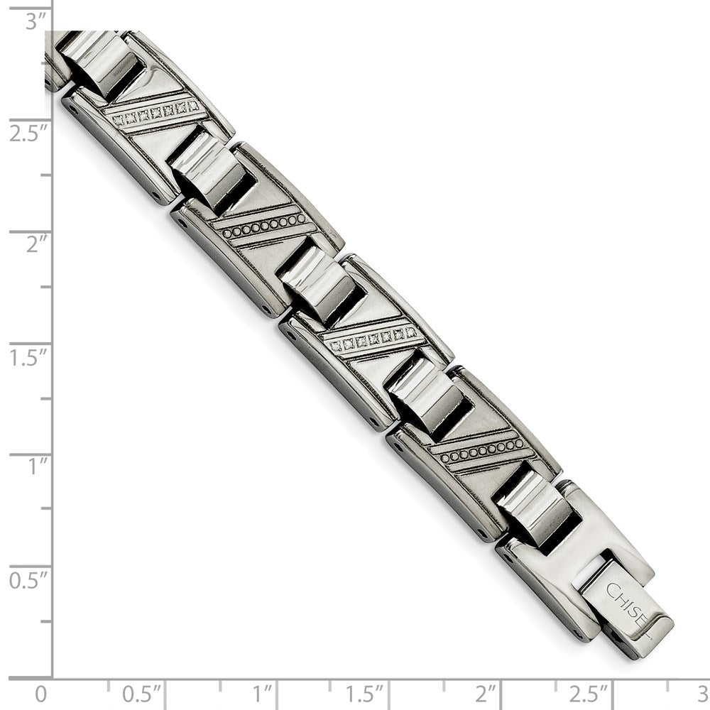 Edelstahl Chisel Poliert mit 1/10 Karat Diamant 8.5 Zoll Armband