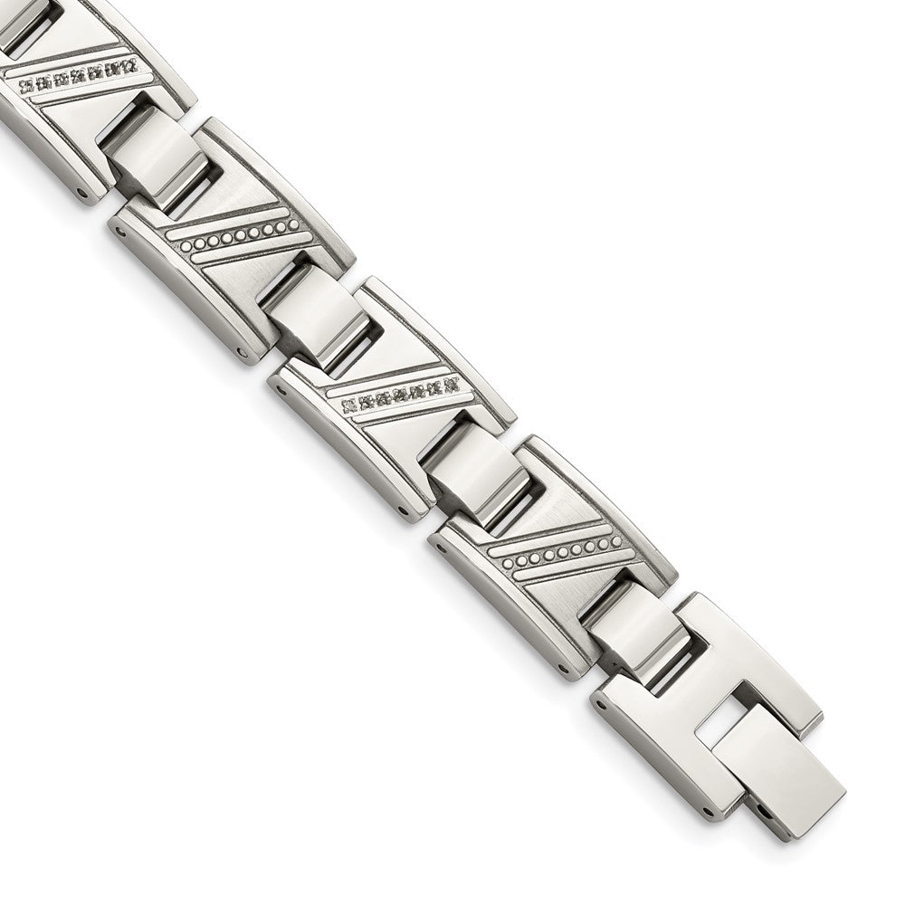 Edelstahl Chisel Poliert mit 1/10 Karat Diamant 8.5 Zoll Armband