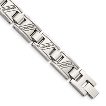 Edelstahl Chisel Poliert mit 1/10 Karat Diamant 8.5 Zoll Armband