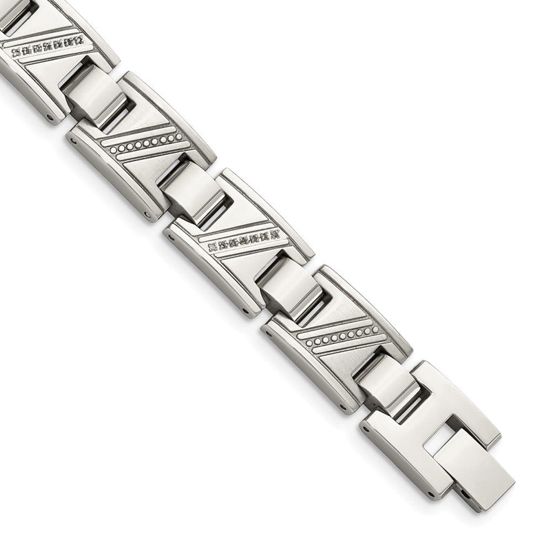Edelstahl Chisel Poliert mit 1/10 Karat Diamant 8.5 Zoll Armband