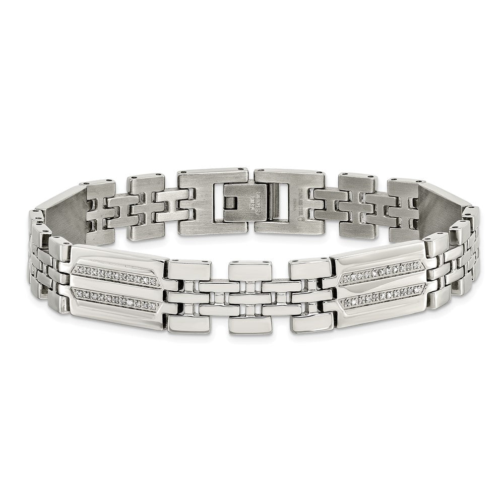 Edelstahl Chisel Poliert mit 1/4 Karat Diamant 8.75 Zoll Fantasie Armband
