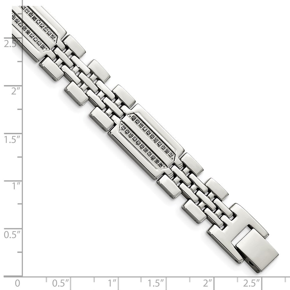 Edelstahl Chisel Poliert mit 1/4 Karat Diamant 8.75 Zoll Fantasie Armband