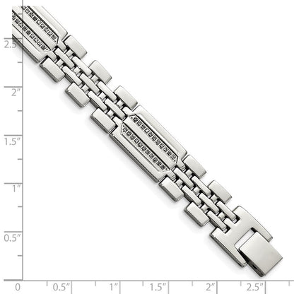 Edelstahl Chisel Poliert mit 1/4 Karat Diamant 8.75 Zoll Fantasie Armband