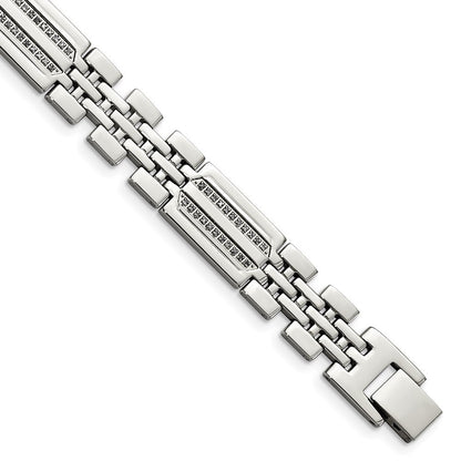 Edelstahl Chisel Poliert mit 1/4 Karat Diamant 8.75 Zoll Fantasie Armband
