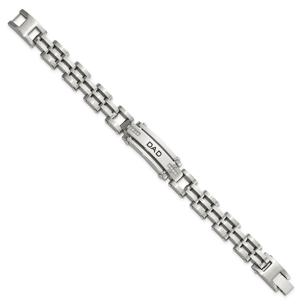 Edelstahl Chisel Poliert mit Zirkonia Dad 8.5 Zoll Armband