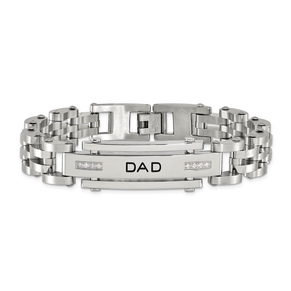 Edelstahl Chisel Poliert mit Zirkonia Dad 8.5 Zoll Armband