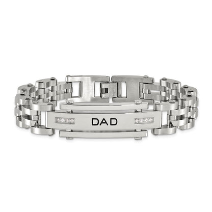 Edelstahl Chisel Poliert mit Zirkonia Dad 8.5 Zoll Armband