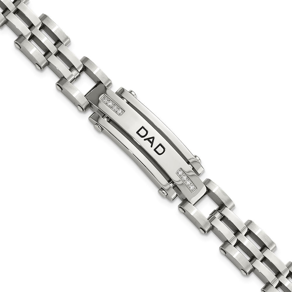 Edelstahl Chisel Poliert mit Zirkonia Dad 8.5 Zoll Armband