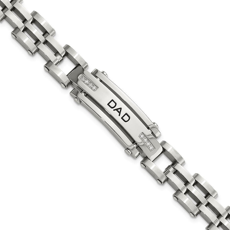 Edelstahl Chisel Poliert mit Zirkonia Dad 8.5 Zoll Armband