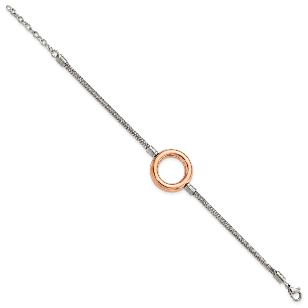 9.25 Zoll Edelstahl Rosa Pvd-beschichtet Kreis Netz mit 1.5 Zoll Verlängerung Armband