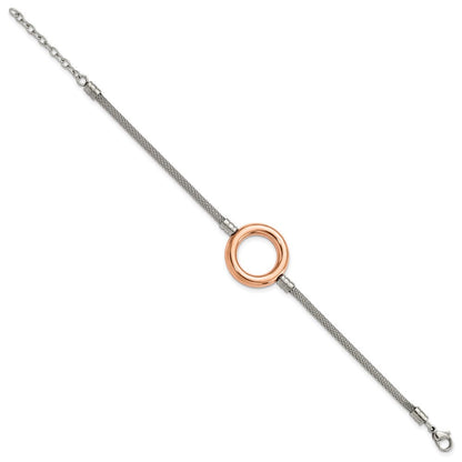9.25 Zoll Edelstahl Rosa Pvd-beschichtet Kreis Netz mit 1.5 Zoll Verlängerung Armband
