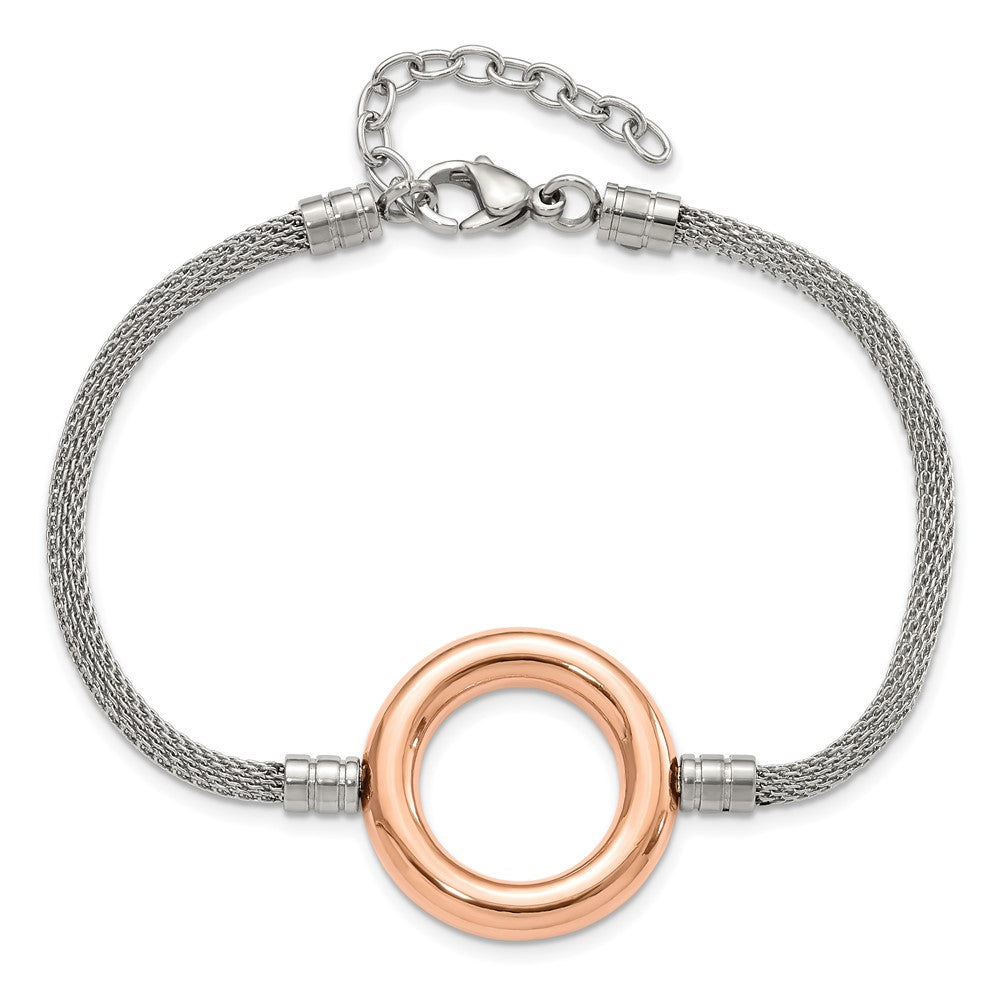 9.25 Zoll Edelstahl Rosa Pvd-beschichtet Kreis Netz mit 1.5 Zoll Verlängerung Armband