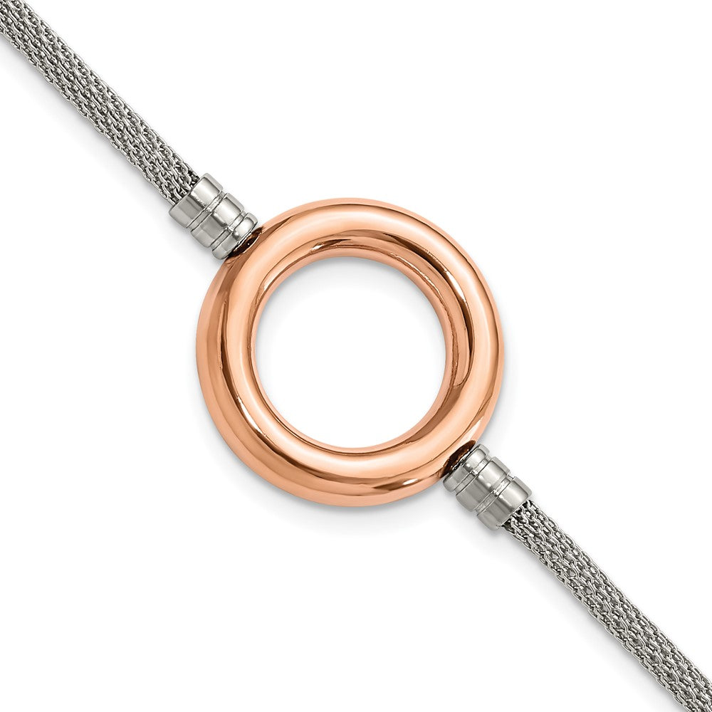 9.25 Zoll Edelstahl Rosa Pvd-beschichtet Kreis Netz mit 1.5 Zoll Verlängerung Armband