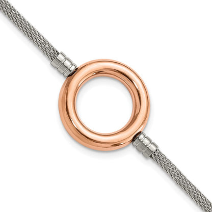 9.25 Zoll Edelstahl Rosa Pvd-beschichtet Kreis Netz mit 1.5 Zoll Verlängerung Armband
