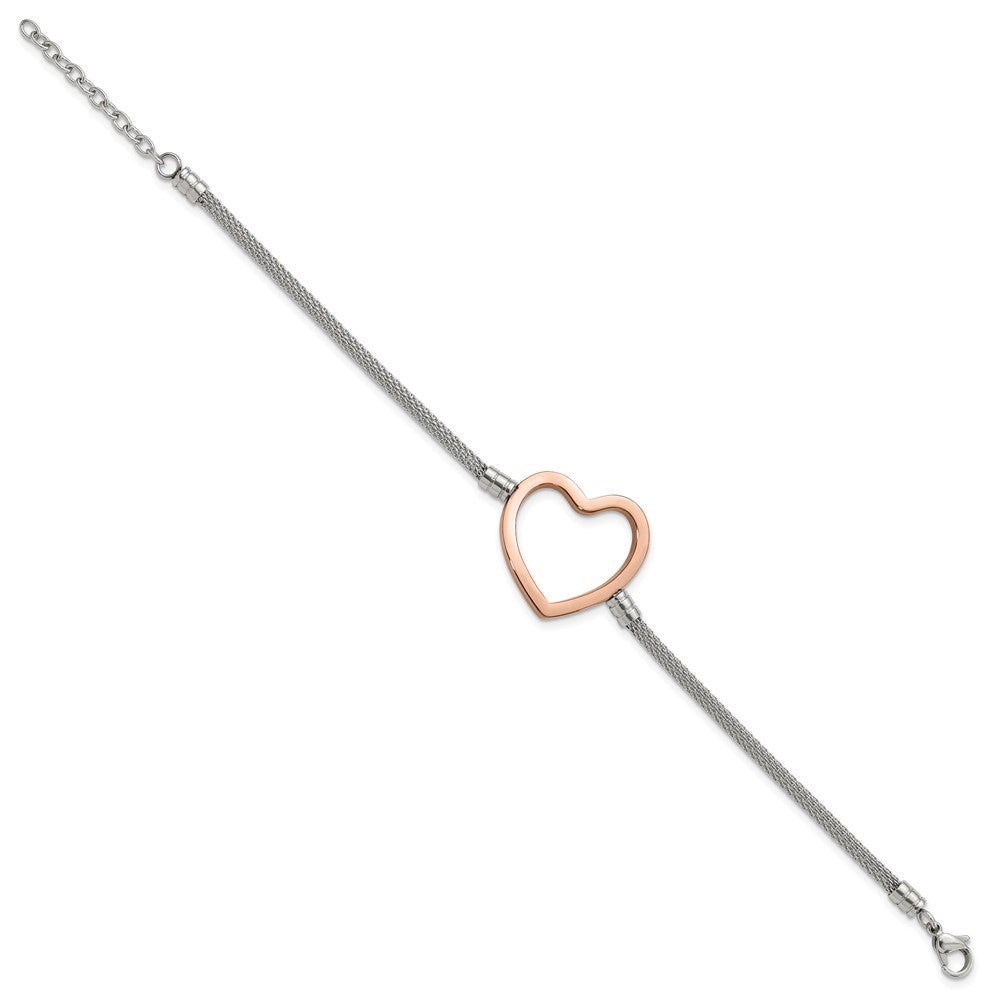 9.25 Zoll Edelstahl Rosa Pvd-beschichtet Herz Netz mit 1.5 Zoll Verlängerung Armband