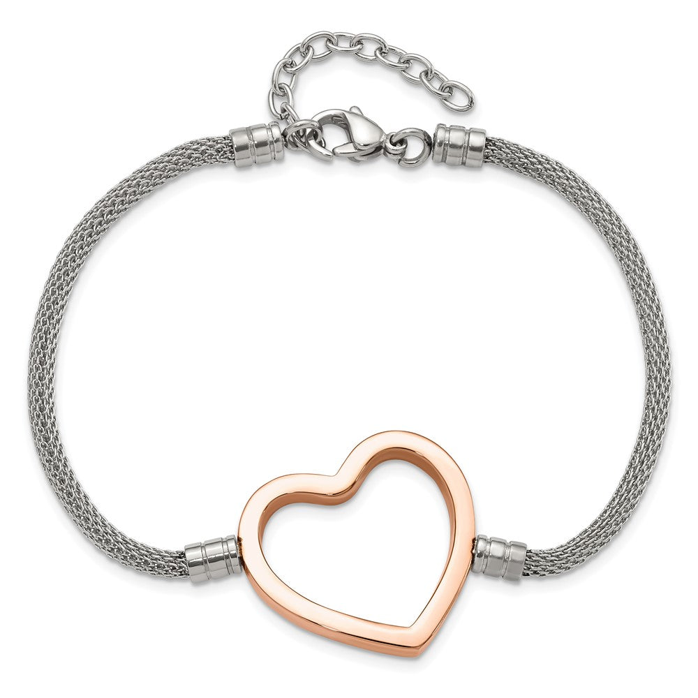 9.25 Zoll Edelstahl Rosa Pvd-beschichtet Herz Netz mit 1.5 Zoll Verlängerung Armband