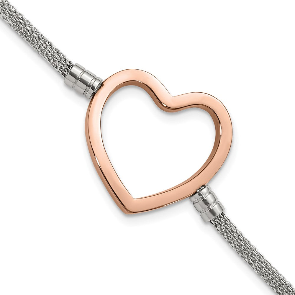 9.25 Zoll Edelstahl Rosa Pvd-beschichtet Herz Netz mit 1.5 Zoll Verlängerung Armband