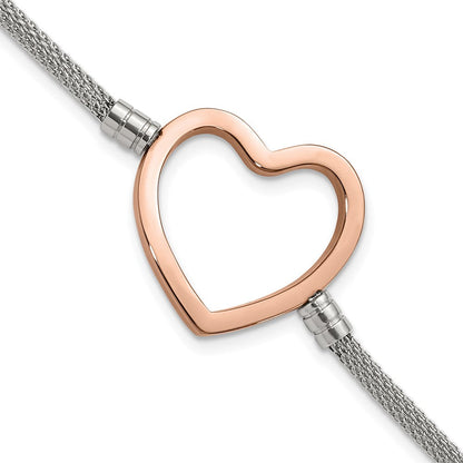 9.25 Zoll Edelstahl Rosa Pvd-beschichtet Herz Netz mit 1.5 Zoll Verlängerung Armband