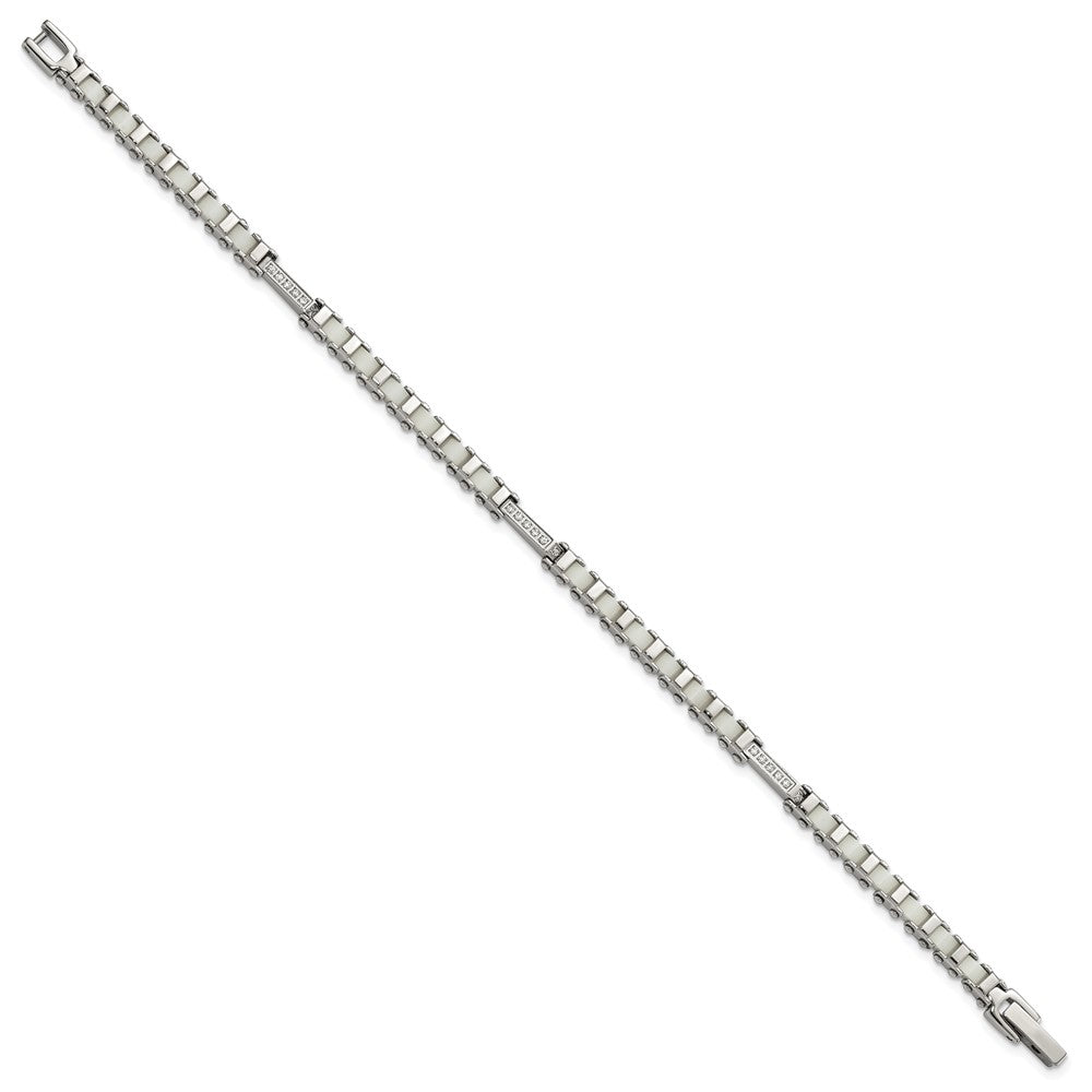 7.5 Zoll Edelstahl Poliert Zirkonia & Weiß Keramik Glieder Armband